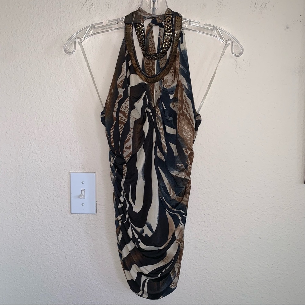 Venus Embellished Animal Print Ruched Halter Top